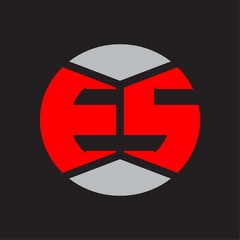 ES Logo monogram with piece circle ribbon style on red colors and black background