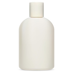 Shampoo bottle for cosmetic product. Isolated white package for beauty gel, cream, mask or soap. Bath container mockup design. Realistic tube template for hair care moisturizer milk