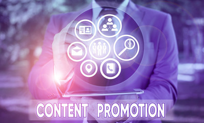 Word writing text Content Promotion. Business photo showcasing about getting content in front of...