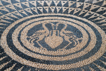 Mosaic with white and black pebble stones at  Kallithea Therms, Kallithea Spring on Rhodes island, Greece