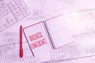 Conceptual hand writing showing Business Conference. Concept meaning discuss trends and opportunity...