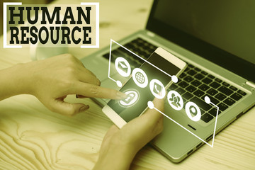 Conceptual hand writing showing Huanalysis Resource. Concept meaning the process of hiring and...