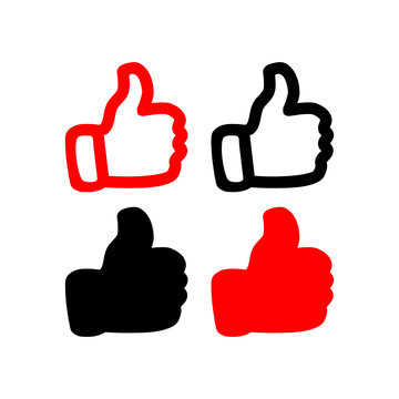 two color red and black thumb up flat and outline icon vector illustration recomended