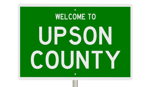 Rendering of a green 3d highway sign for Upson County