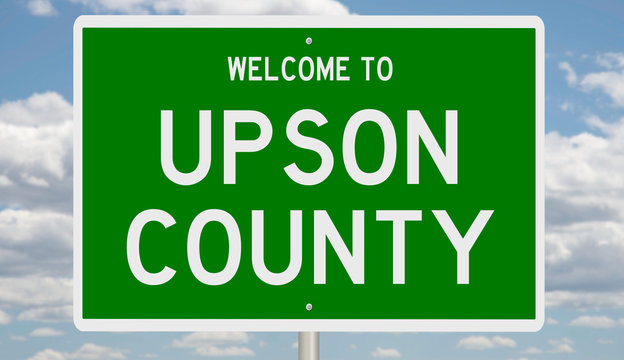 Rendering of a green 3d highway sign for Upson County