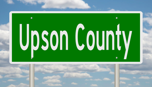 Rendering of a green 3d highway sign for Upson County