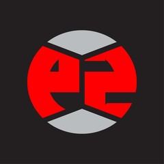 PZ Logo monogram with piece circle ribbon style on red colors and black background