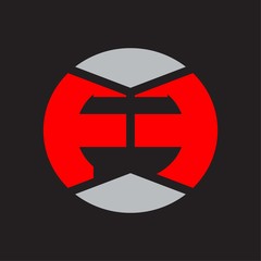 FF Logo monogram with piece circle ribbon style on red colors and black background