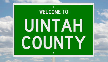 Rendering of a green 3d highway sign for Uintah County
