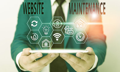 Word writing text Website Maintenance. Business photo showcasing act of regularly checking your...
