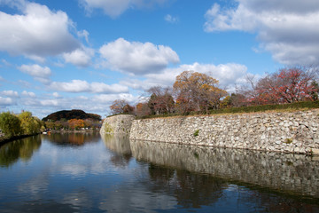 Moat of Himeji Castle in autumn