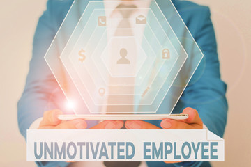 Word writing text Unmotivated Employee. Business photo showcasing very low self esteem and no...