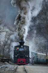 Steam train puffing along the tracks