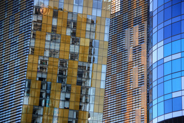 Stunning glass facade of a skyscraper in Las Vegas, NV, USA