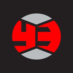 YE Logo monogram with piece circle ribbon style on red colors and black background