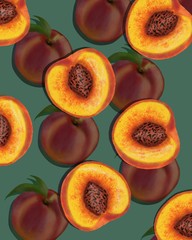 poster with peaches. Green background