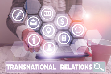 Conceptual hand writing showing Transnational Relations. Concept meaning International Global...