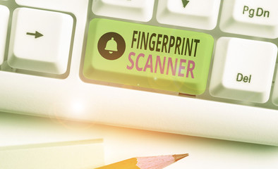Text sign showing Fingerprint Scanner. Business photo showcasing Use fingerprint for biometric...