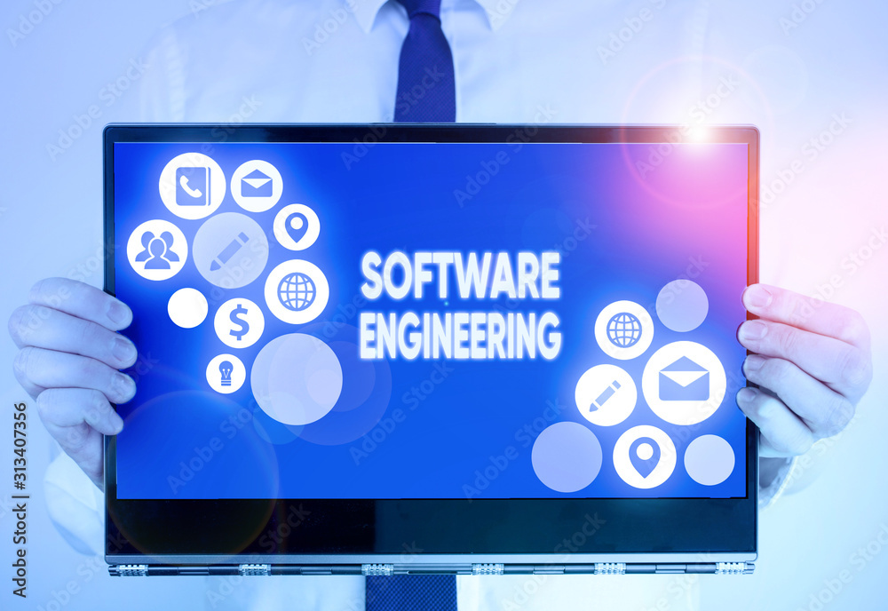 Poster writing note showing software engineering. business concept for apply engineering to the development