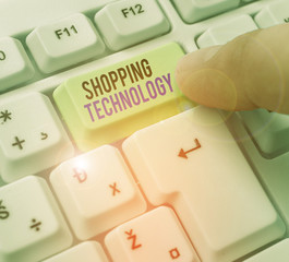 Conceptual hand writing showing Shopping Technology. Concept meaning advancing innovations in...
