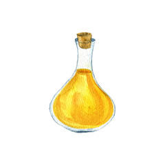 watercolor drawing glass bottle with oil