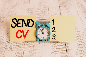 Text sign showing Send Cv. Business photo text pass resume to identify the skills or talents...