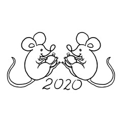 2020 figure from rat silhouette. Isolated doodle art on a white background