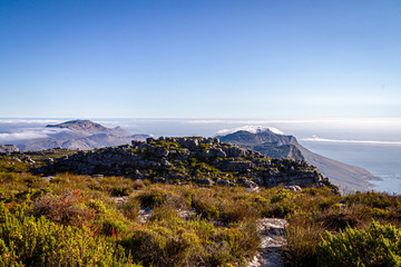 A view from Table Mountain in Cape Town, on a sunny day