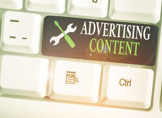 Conceptual hand writing showing Advertising Content. Concept meaning Distributing added value...