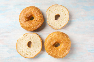 Sesame bagels on colorful background