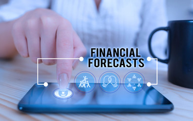 Conceptual hand writing showing Financial Forecasts. Concept meaning estimate of future financial...