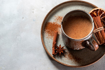 Traditional Indian masala tea with spices.Spiced tea with milk.