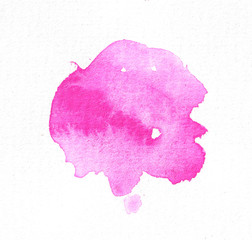 Abstract pink watercolor spot. Valentine's day. Color stains. Hand drawn on paper.