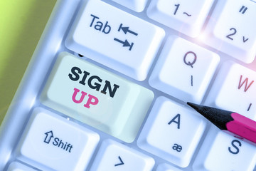 Handwriting text Sign Up. Conceptual photo use your information to register in website team college or blog