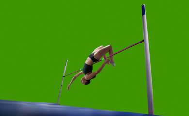 Female athlete isolated on green screen.
