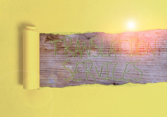 Conceptual hand writing showing Translation Services. Concept meaning organization that provide...