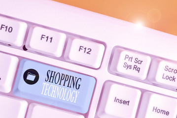 Conceptual hand writing showing Shopping Technology. Concept meaning advancing innovations in...