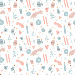 holiday seamless pattern. Christmas gift boxes. Hand drawn presents sketch. Doodle style Wraping paper