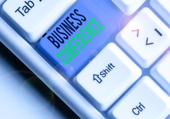 Conceptual hand writing showing Business Conference. Concept meaning discuss trends and opportunity...