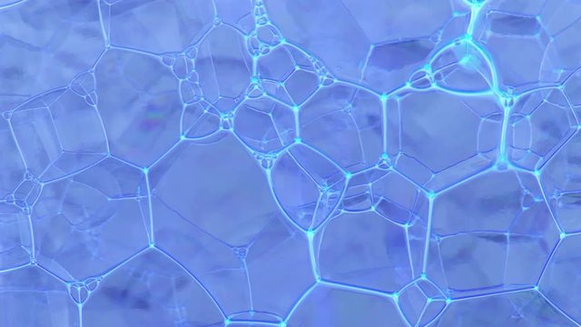 Colorful soap foam with popping bubbles background. Ink filling a mass of bubbles formed in liquid. Abstract biological structure. Unusual wallpaper. Huge batch of puffy, fascinating soap foam pattern