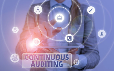 Conceptual hand writing showing Continuous Auditing. Concept meaning Internal process that examines...