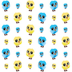 The Amazing of Cute Yellow and Blue Baby Bird Cartoon Illustration, Cartoon Funny Character, Pattern Wallpaper