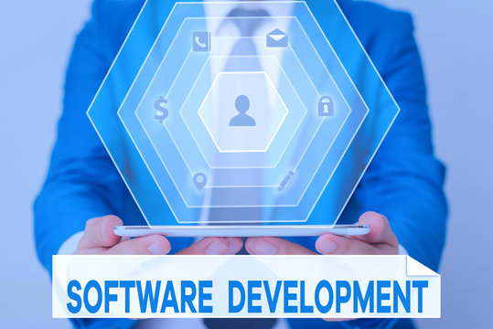 Word writing text Software Development. Business photo showcasing software is created using a specific programming