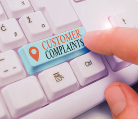 Text sign showing Customer Complaints. Business photo showcasing expression of dissatisfaction on a...