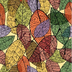 Autumn leaves seamless pattern background.
