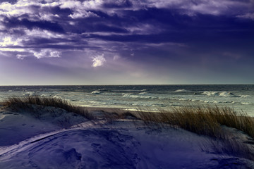 Cold day by Baltic sea coast.