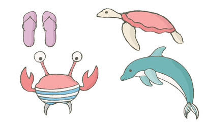 summer beach elements marine bird holiday  brush art instagram  modern  social media 