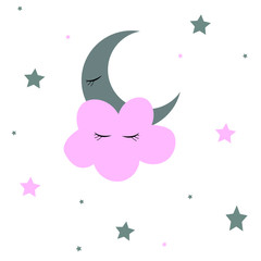 night moon cloud stars pink