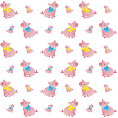 Obraz premium The Amazing of Cute Pig Wears A Yellow and Blue Tie Cartoon Cartoon Illustration, Cartoon Funny Character, Pattern Wallpaper