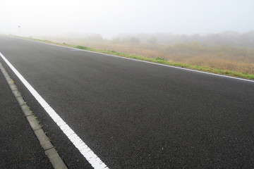 Fototapeta na wymiar 冬の朝霧の江戸川サイクリング道路風景
